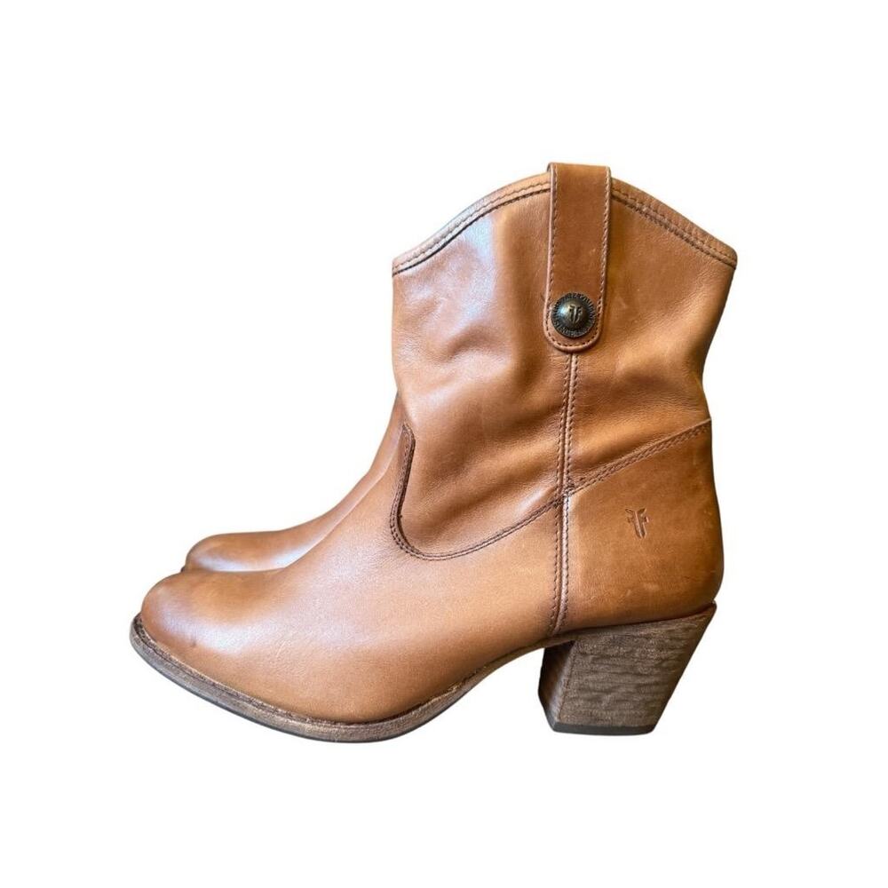 Frye Jackie Button Western Bootie Brown Leather Coastal Cowgirl Women size 8 - Picture 2 of 6